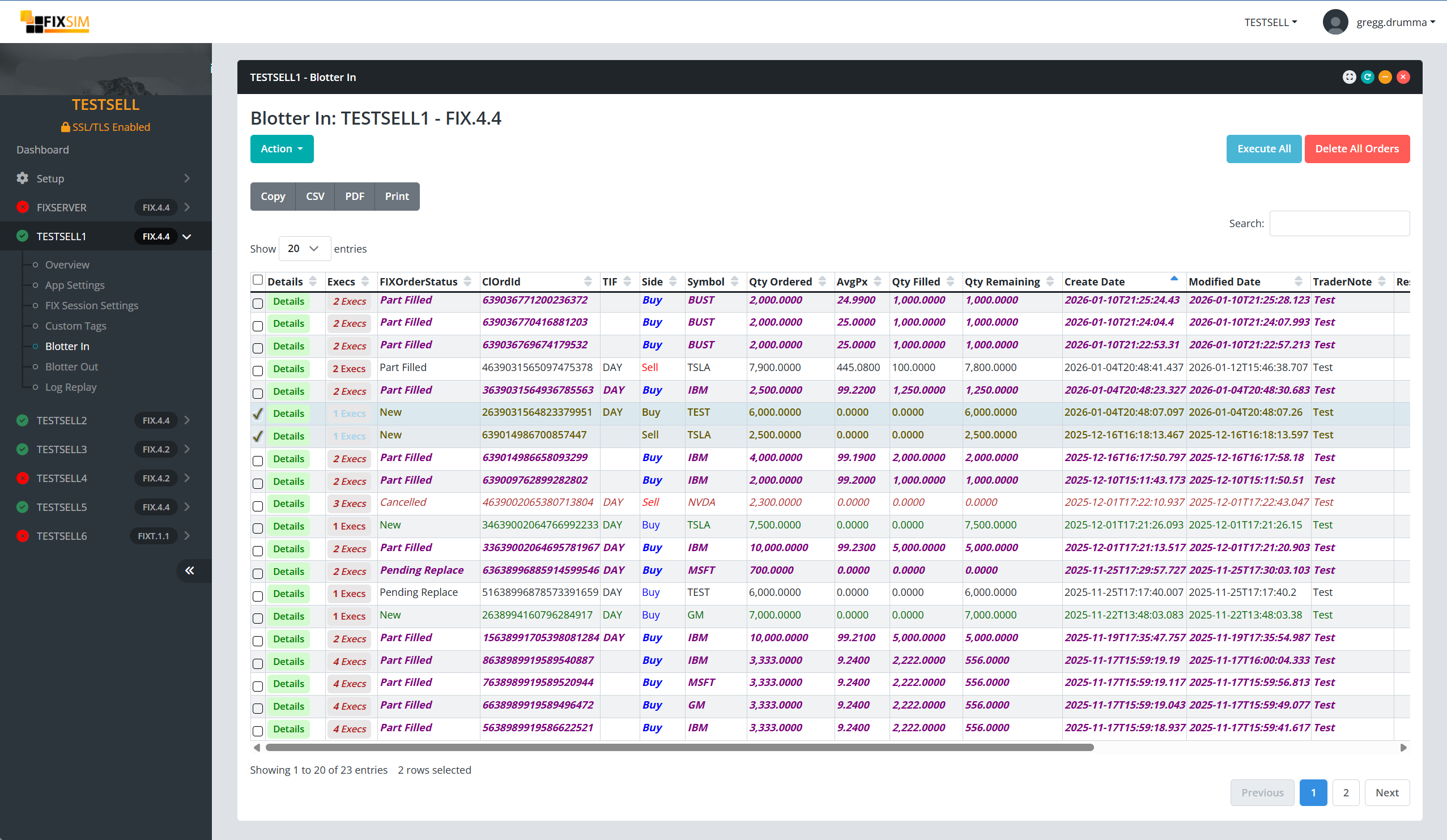 FIXSIM FIX testing screenshot