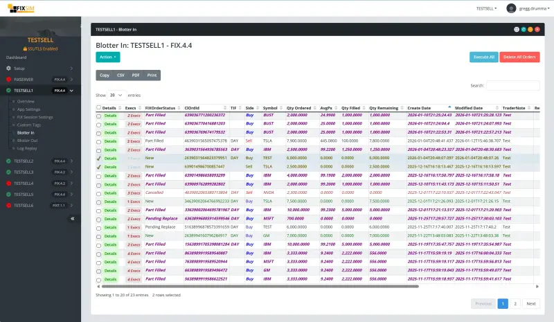 FIXSIM FIX testing screenshot