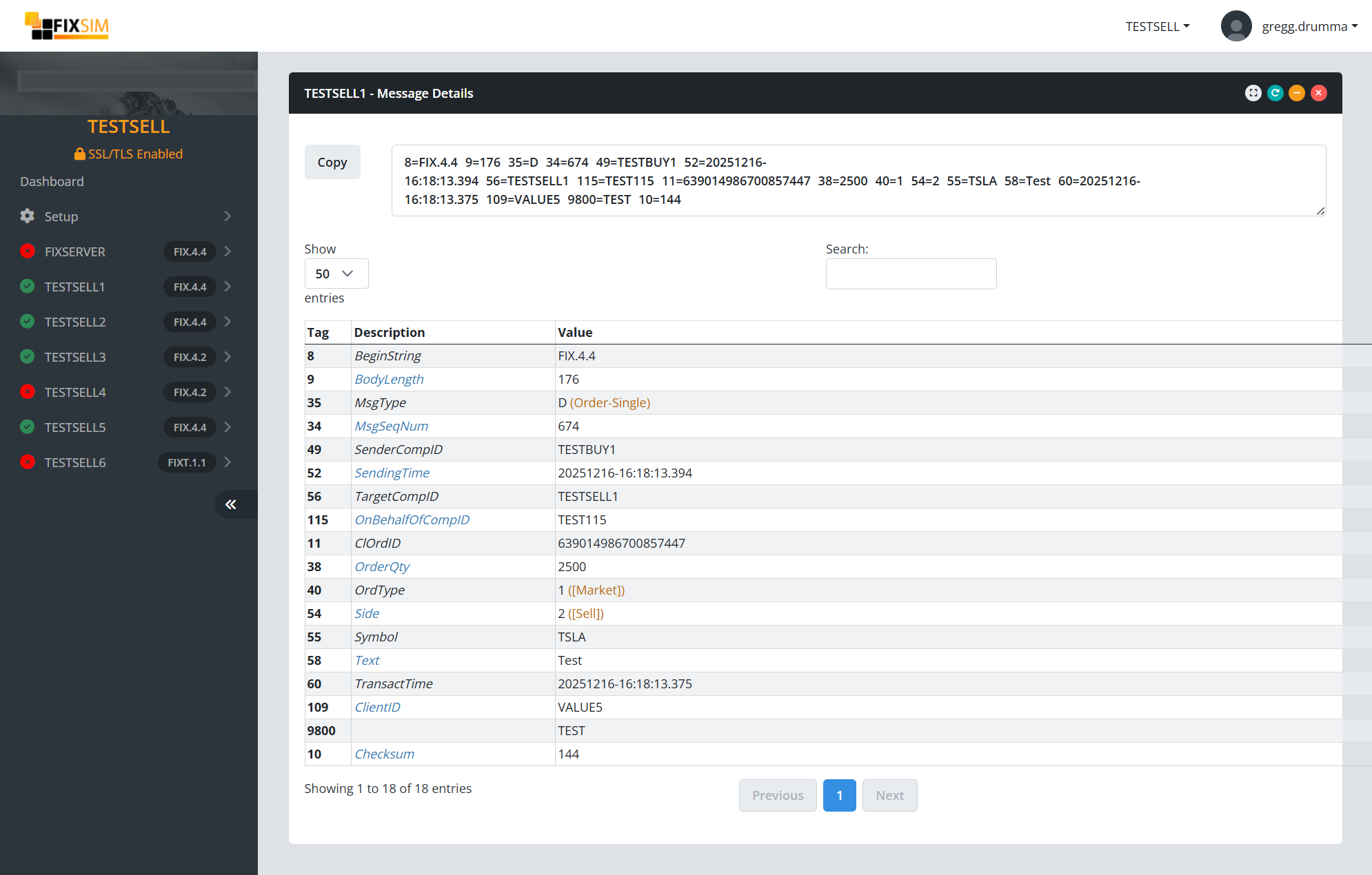 FIXSIM message view screenshot
