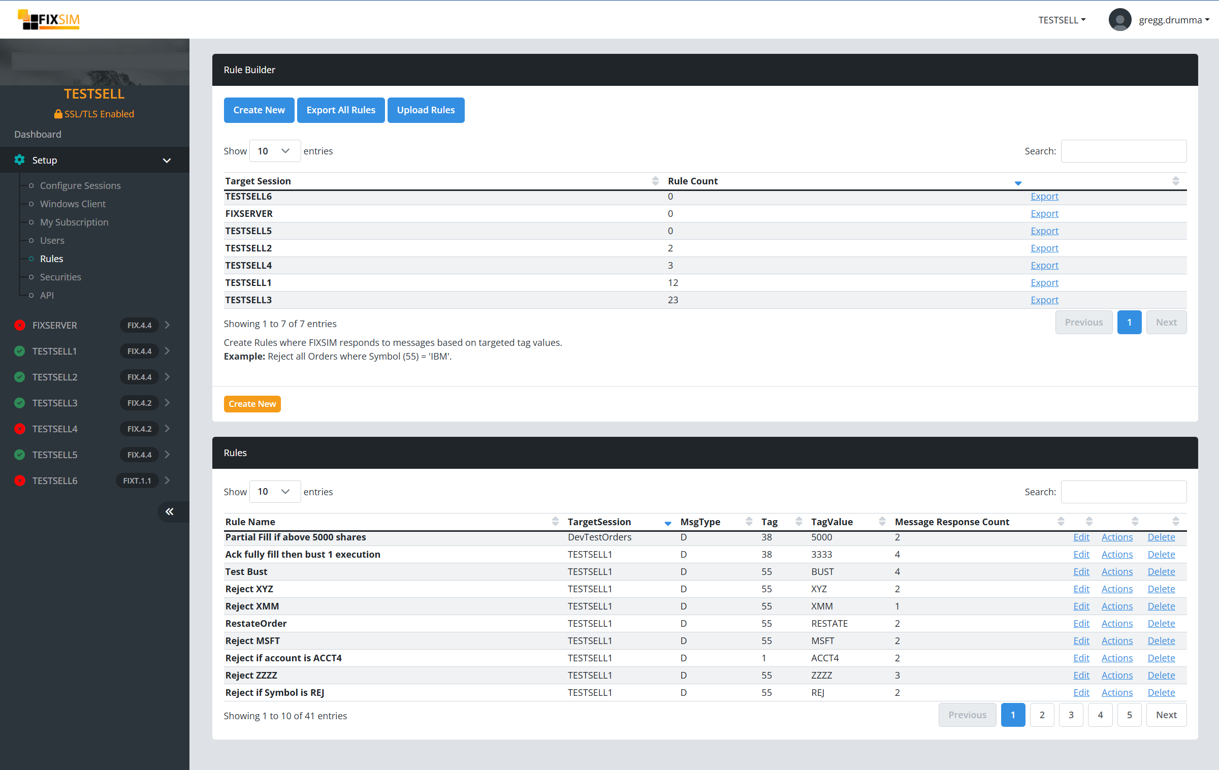 FIXSIM rule builder screenshot