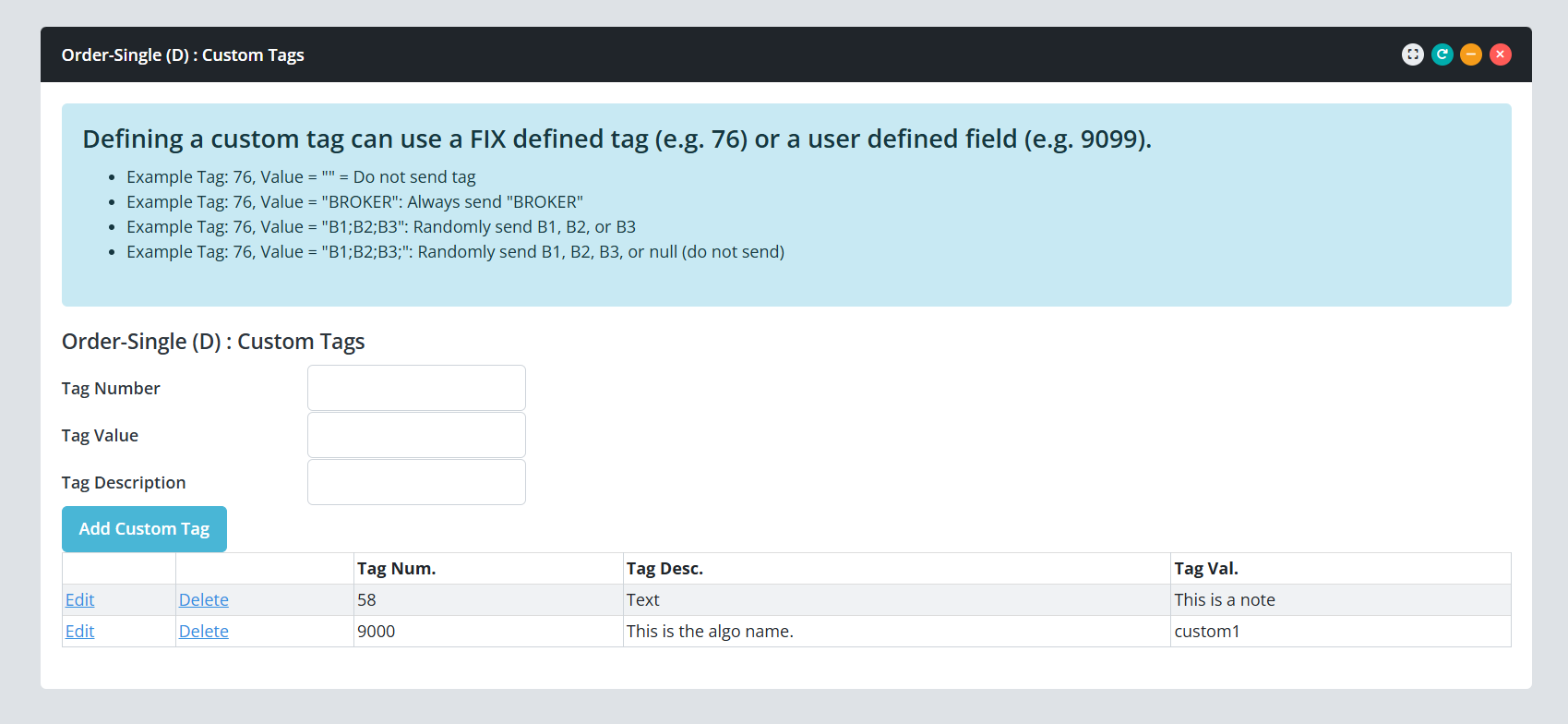 Report FIX custom tags.